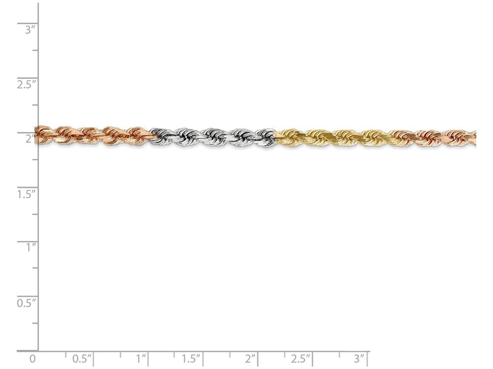 FJC Finejewelers 8 Inch 14 kt Tri Color Gold 4mm bright-cut Rope Chain Bracelet