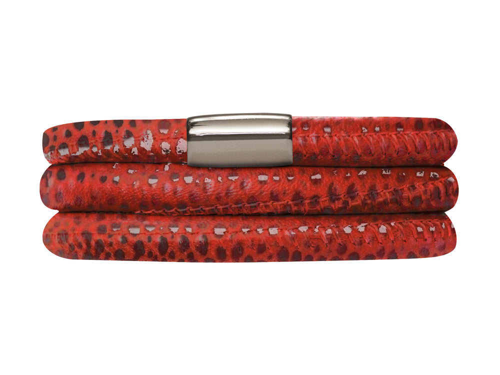 Endless Jennifer Lopez Red Reptile, 60cm/8.0inch Triple Leather Bracelet Steel Finish