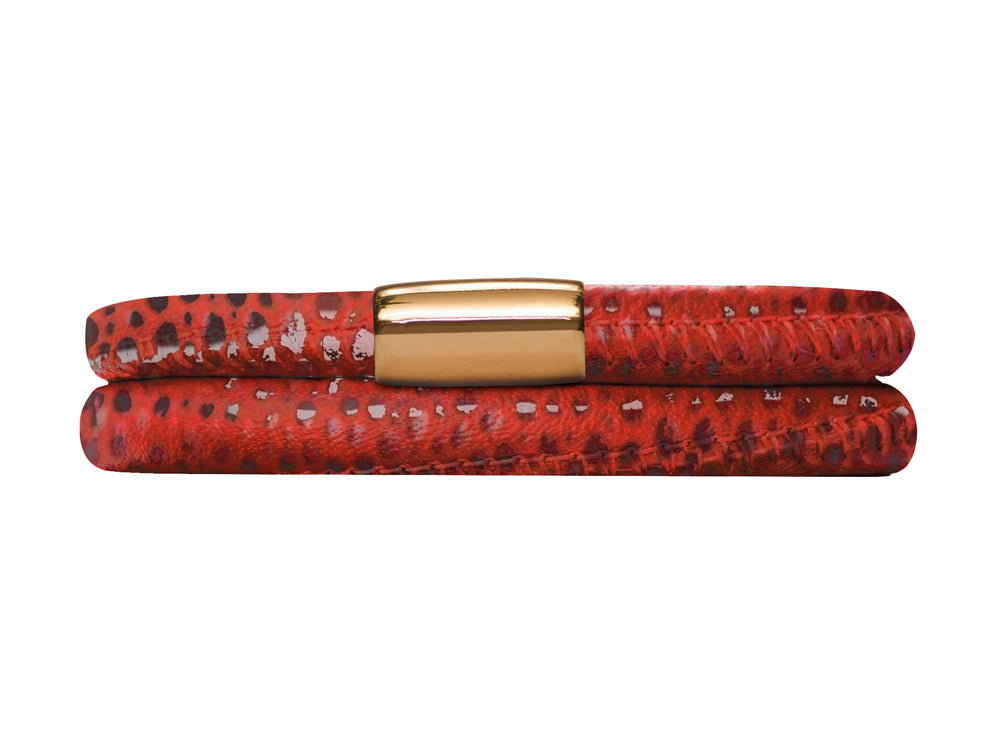 Endless Jewelry - Jennifer Lopez Collection Red Reptile, 38cm/7.5inch Double Leather Bracelet Gold Finish