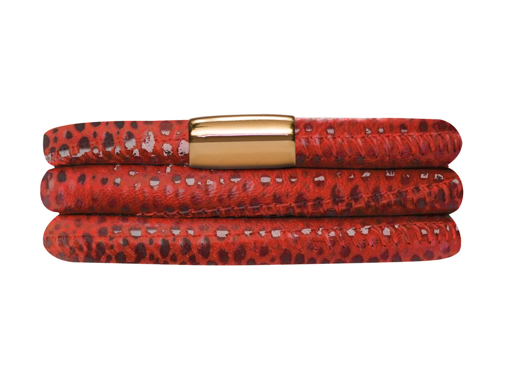 Endless Jewelry - Jennifer Lopez Collection Red Reptile, 57cm/7.5inch Triple Leather Bracelet Gold Finish