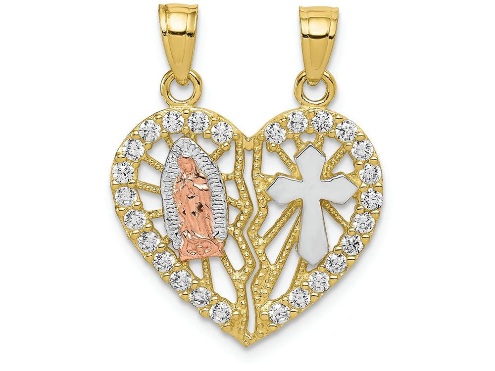 FJC Finejewelers 10k Two-tone Gold CZ Religious Break-apart Heart Charm