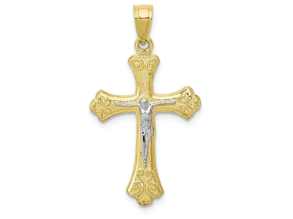 FJC Finejewelers 10k Yellow Gold with Rhodium Fleur De Lis Crucifix Charm