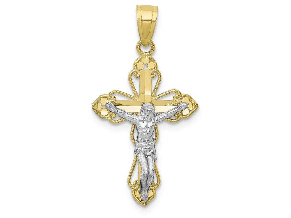FJC Finejewelers 10k Yellow Gold with Rhodium Filigree Crucifix Charm