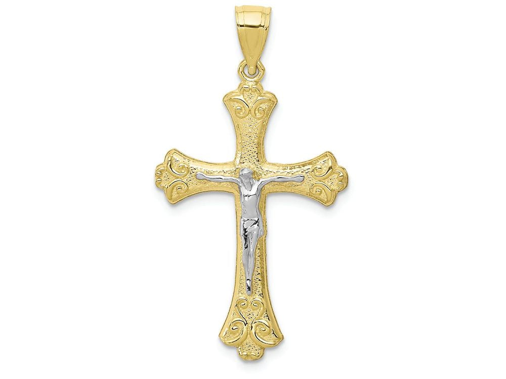 FJC Finejewelers 10k Yellow Gold with Rhodium Fleur De Lis Crucifix Charm