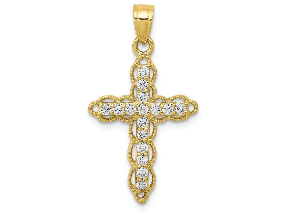 FJC Finejewelers 10k Yellow Gold CZ Filigree Cross Charm