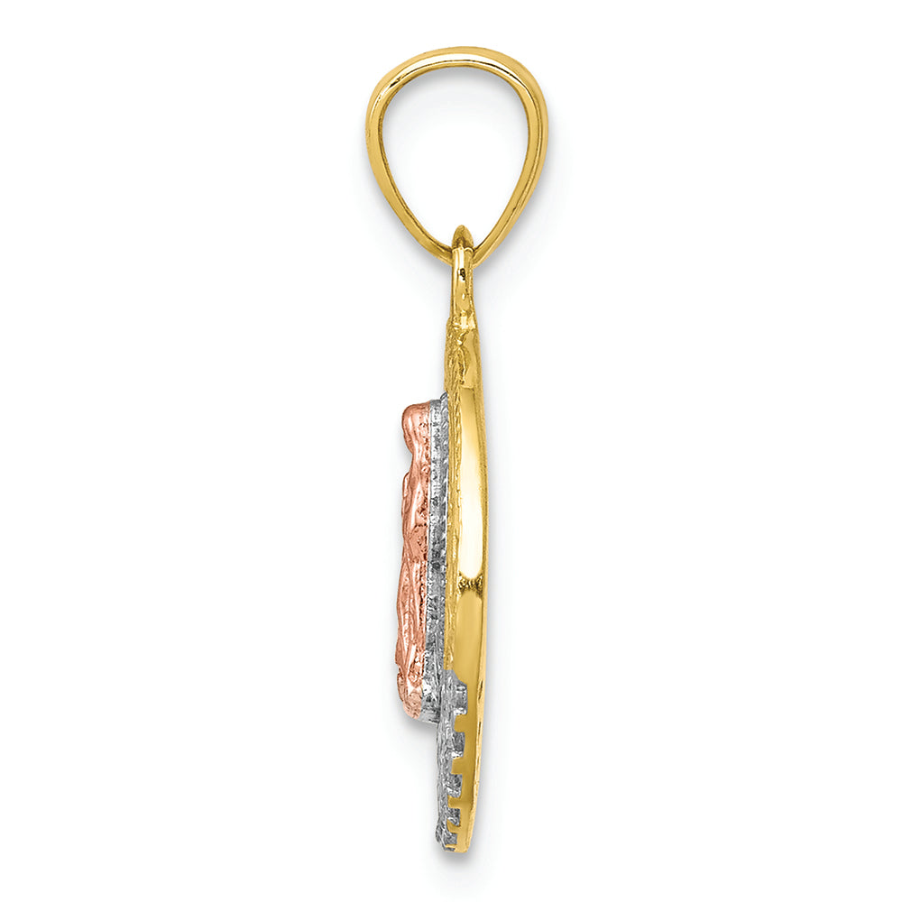 FJC Finejewelers 10k Yellow Gold Two-tone with Rhodium CZ Lady Of Guadalupe Round Charm