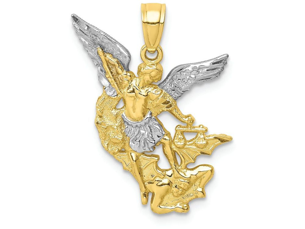 FJC Finejewelers 10k Yellow Gold Bright Cut with with Rhodium Saint Michael Charm
