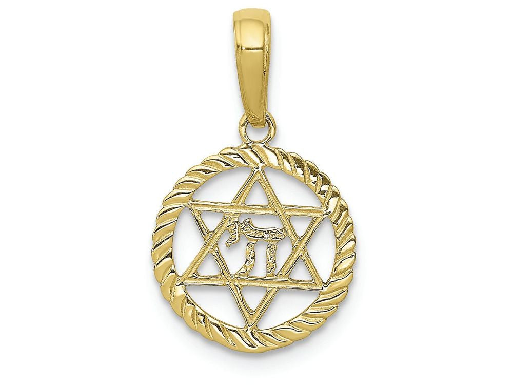 FJC Finejewelers 10k Yellow Gold Star Of David And Chi In Circle Charm