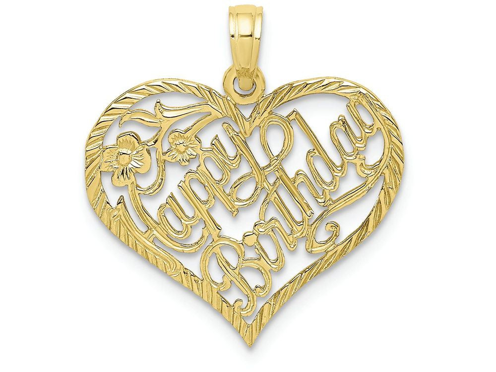 FJC Finejewelers 10k Yellow Gold Solid Talking Happy Birthday Heart Charm
