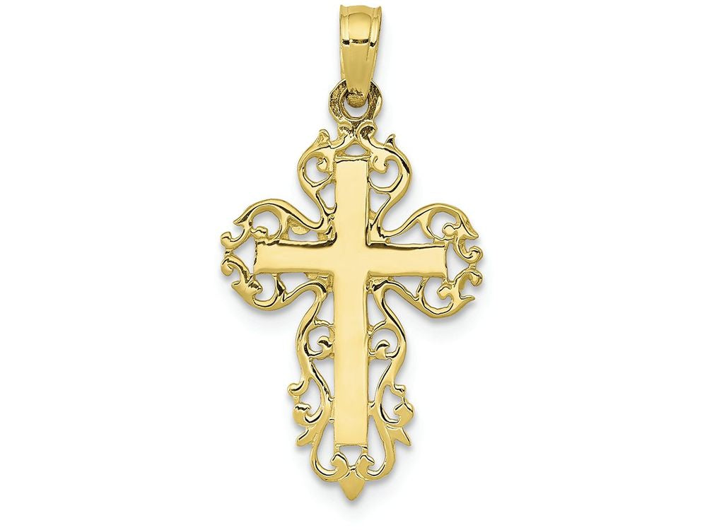 FJC Finejewelers 10k Yellow Gold Hp Block Cross with Lace Trim Edges Charm