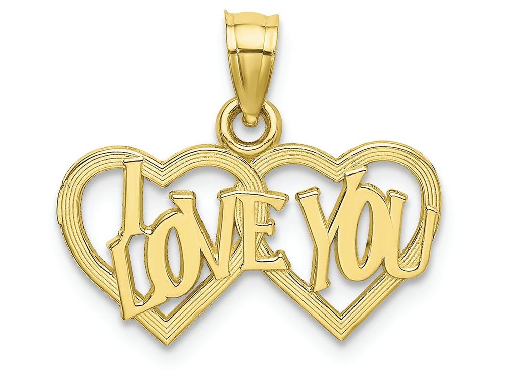 FJC Finejewelers 10k Yellow Gold Polished Textured I Love You Double Heart Charm