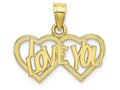 FJC Finejewelers 10k Yellow Gold Polished Textured I Love You Double Heart Charm