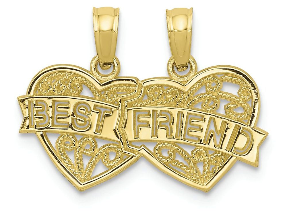 FJC Finejewelers 10k Yellow Gold Best Friend Breakable Double Hearts with Banner Charm
