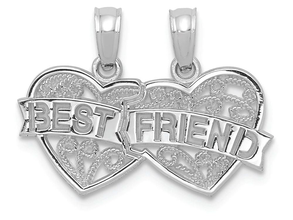 FJC Finejewelers 10k White Gold Best Friend Breakable Double Hearts with Banner Charm