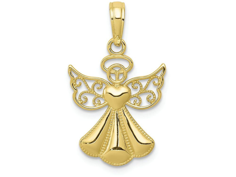 FJC Finejewelers 10k Yellow Gold Angel with Filigree Wings Holding A Heart Charm