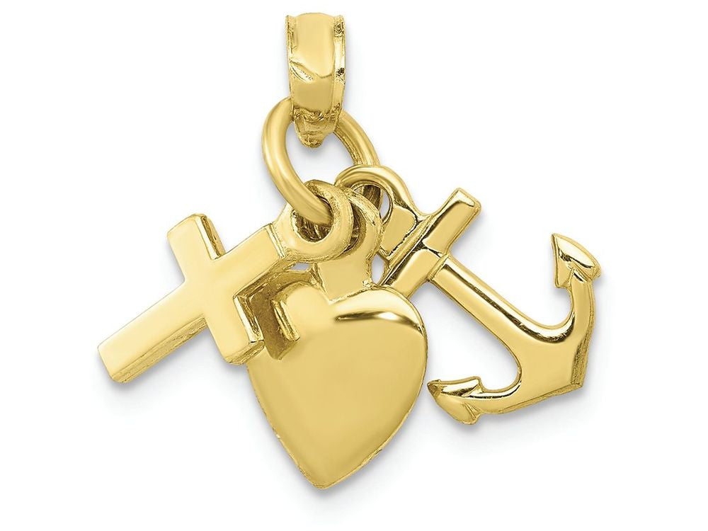 FJC Finejewelers 10k Yellow Gold 3d Faith  Hope Love(cross Anchor Heart) Moveable Charm