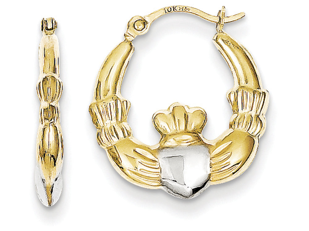 FJC Finejewelers 10k and Rhodium Claddagh Hollow Hoop Earrings