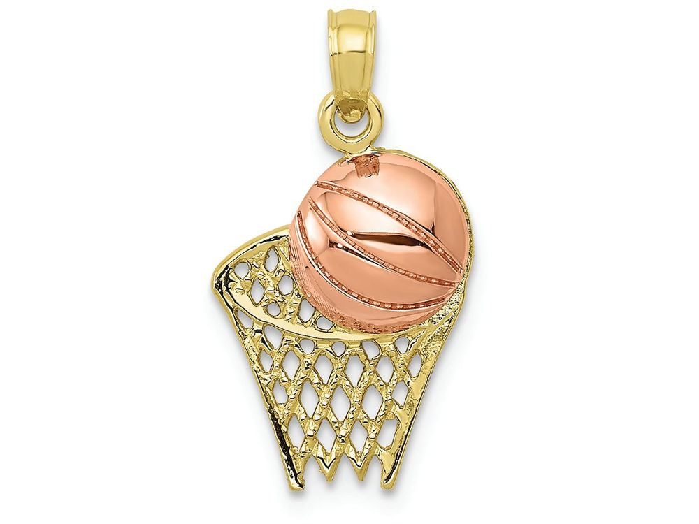 FJC Finejewelers 10k Two-tone Gold Basketball Hoop with Ball Charm