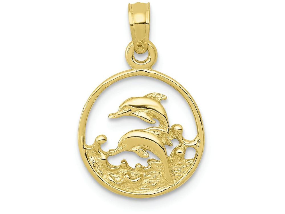 FJC Finejewelers 10k Yellow Gold Double Dolphin Circle Charm