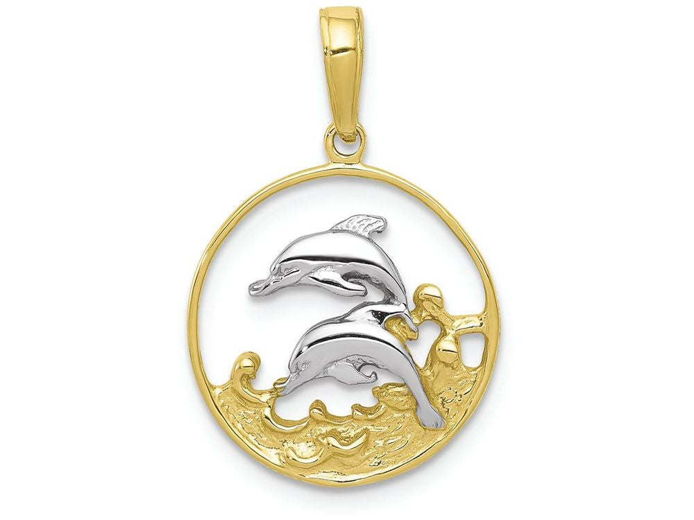 FJC Finejewelers 10k Yellow Gold Double Dolphins In Circletwo-color Charm