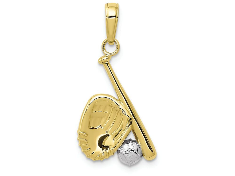 FJC Finejewelers 10k Yellow Gold with with Rhodium Baseball  Bat  Glove Charm