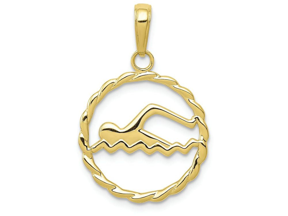 FJC Finejewelers 10k Yellow Gold Swimmer Inside Round Leaf Frame Charm