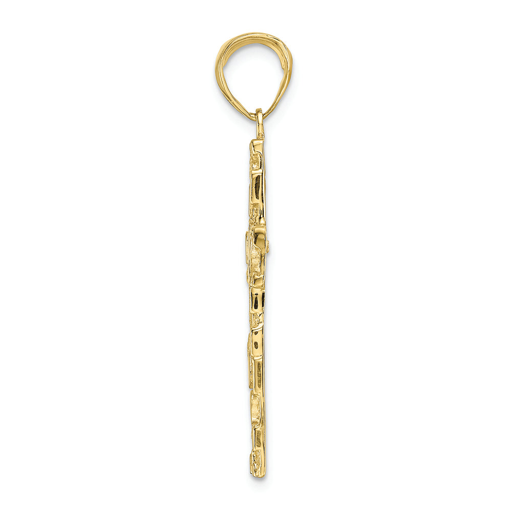 FJC Finejewelers 10k Gold Polished And Textured Nugget Block Style Cross Charm
