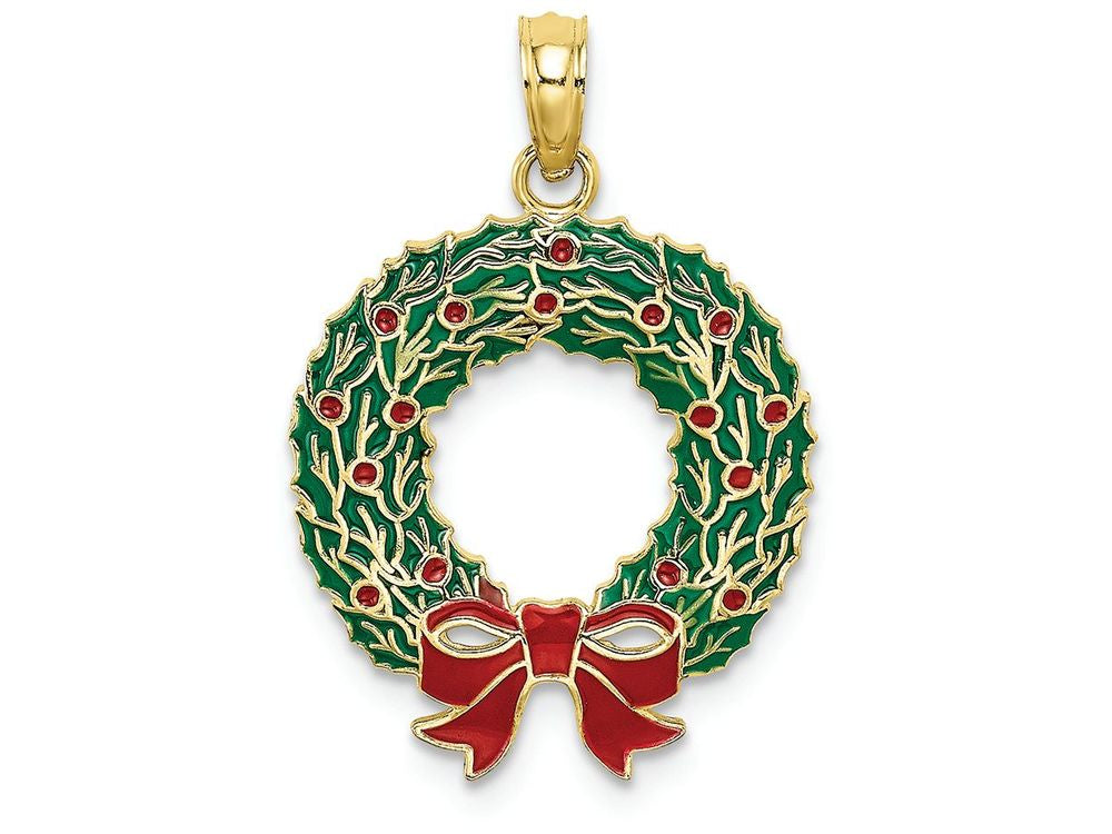 FJC Finejewelers 10k Yellow Gold Enamel Christmas Wreath Charm