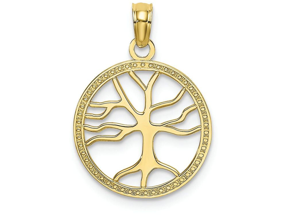 FJC Finejewelers 10k Yellow Gold 3d Small Tree Of Life In Round Frame Charm