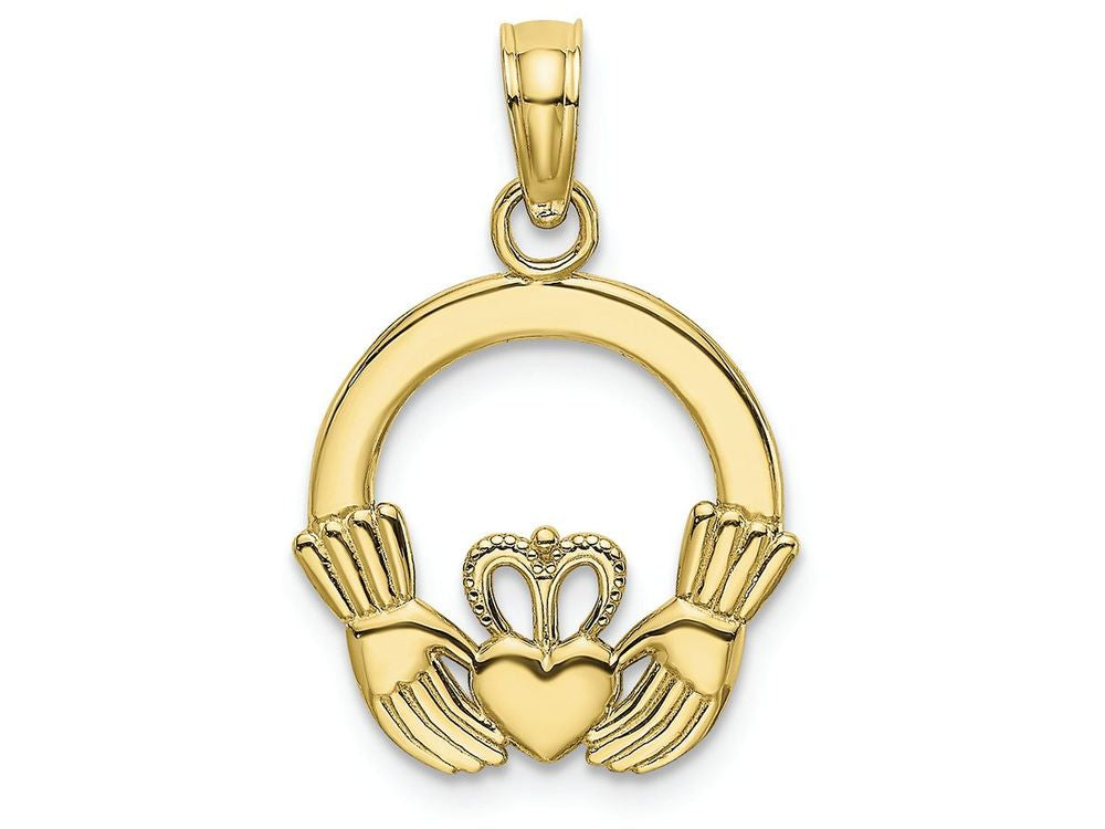 FJC Finejewelers 10k Yellow Gold Round Claddagh Charm Polish Textured