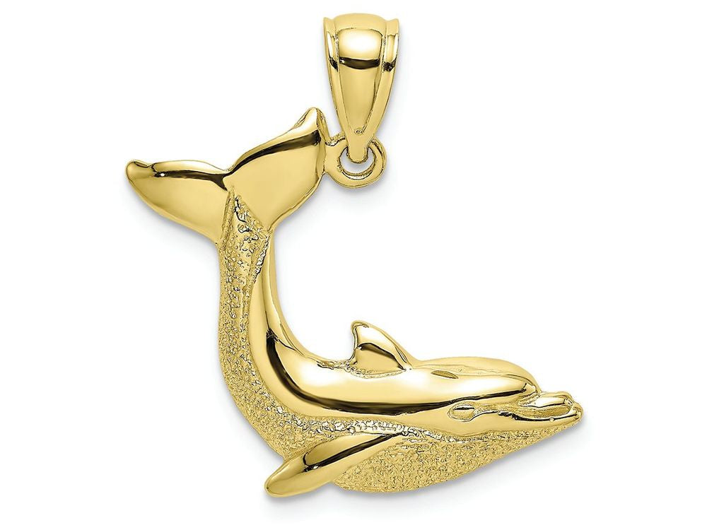 FJC Finejewelers 10k Yellow Gold Dolphin-tail Up Polish Textured Charm