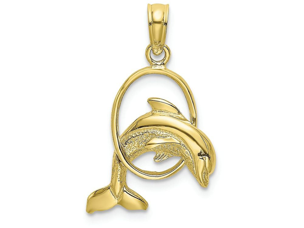 FJC Finejewelers 10k Yellow Gold Dolphin Jumping Thru Hoop Charm