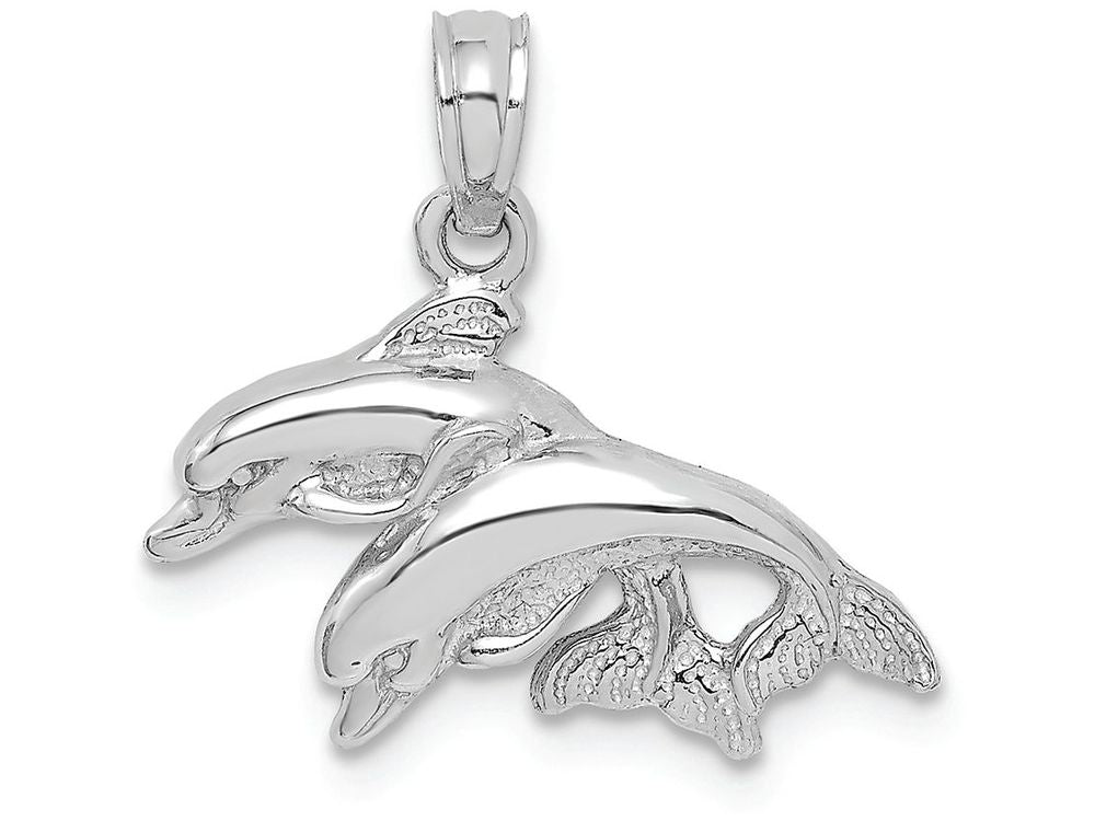 FJC Finejewelers 10k White Gold Double Dolphins Jumping Left Polish Charm