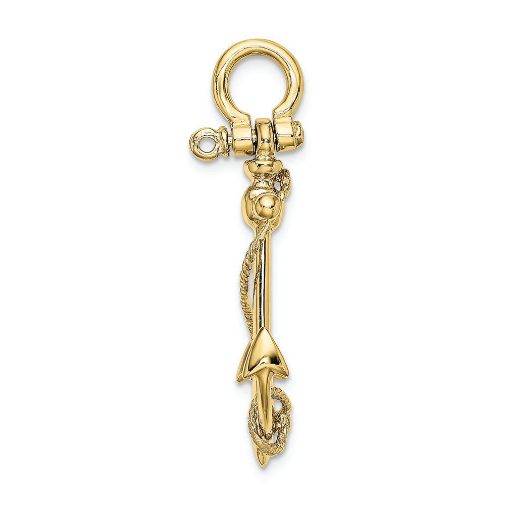 FJC Finejewelers 10k Yellow Gold 3d Anchor with Long T Bar Rope Shackle Bail Charm