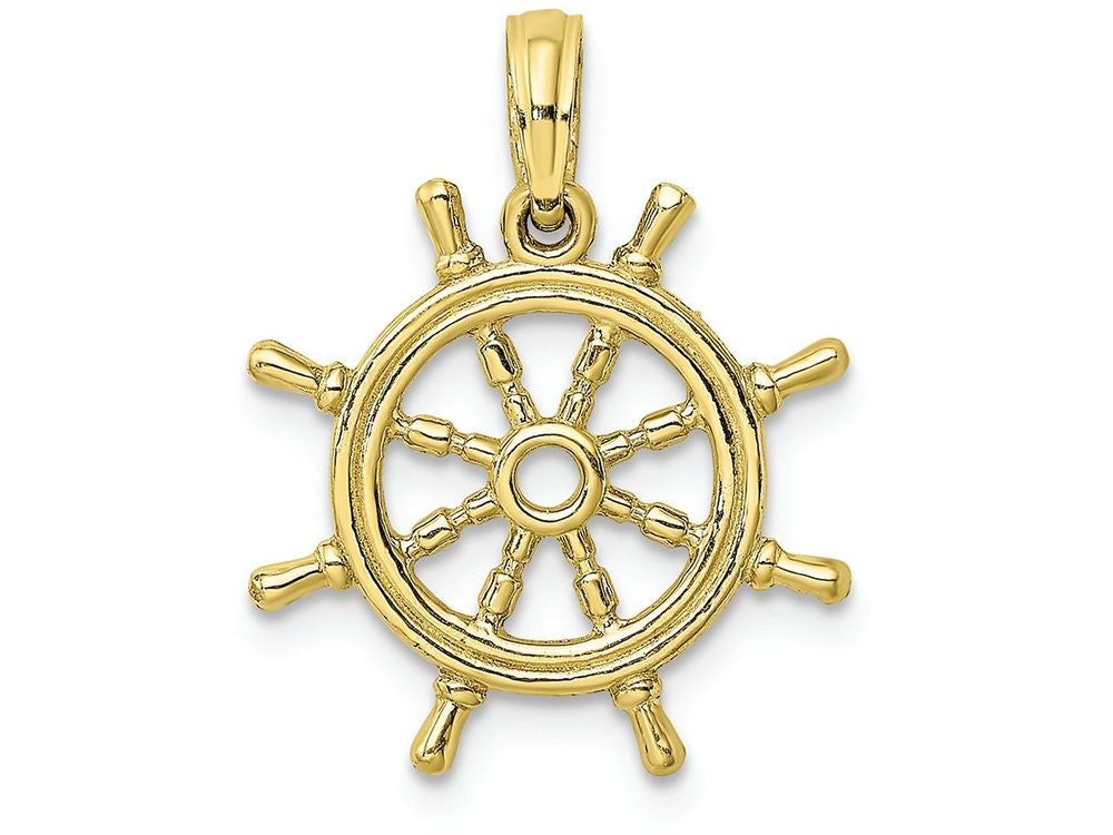 FJC Finejewelers 10k Yellow Gold 3d Ship Wheel with Center Charm