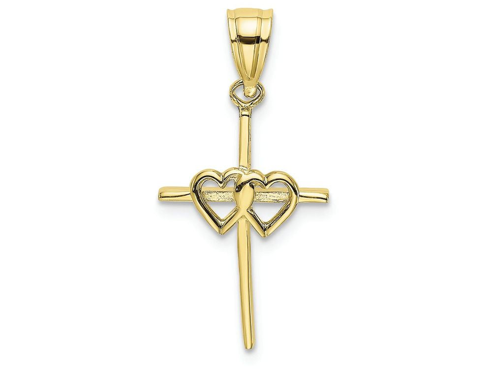 FJC Finejewelers 10k Yellow Gold Double Hearts On Stick Cross Charm