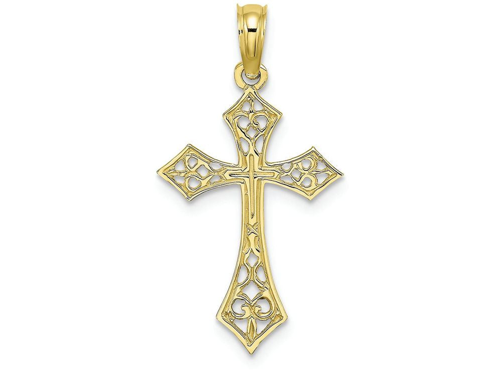 FJC Finejewelers 10k Yellow Gold Cross Filigree Tips Cross Center Charm