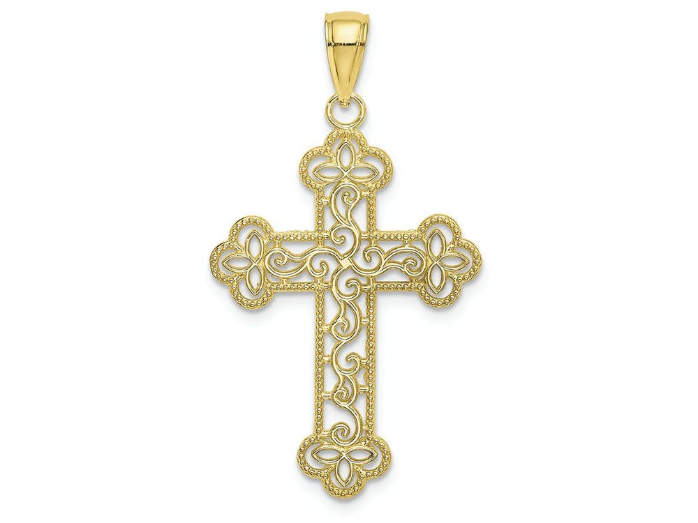 FJC Finejewelers 10k Yellow Gold Tri-tipped Cross with Scroll Pattern Charm