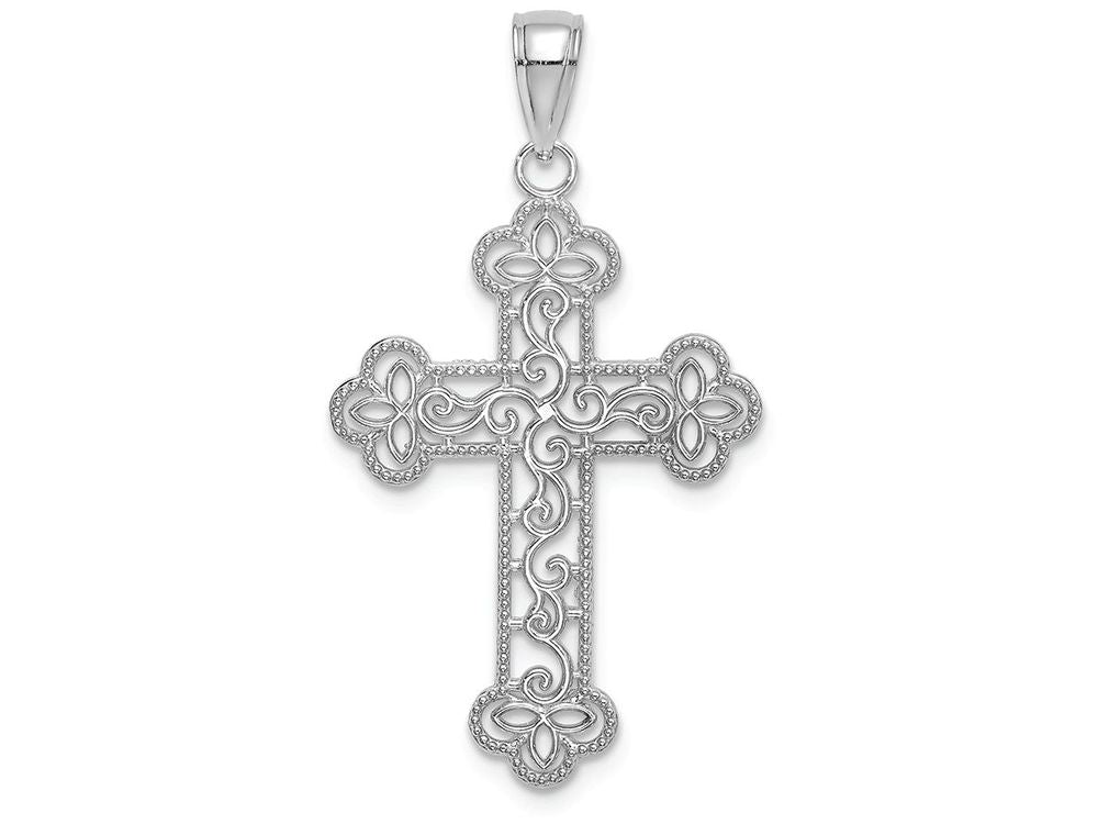 FJC Finejewelers 10k White Gold Tri-tipped Cross with Scroll Pattern Charm