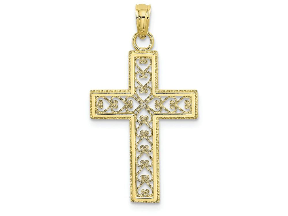 FJC Finejewelers 10k Yellow Gold Beaded Outlinefiligree Center Cross Charm