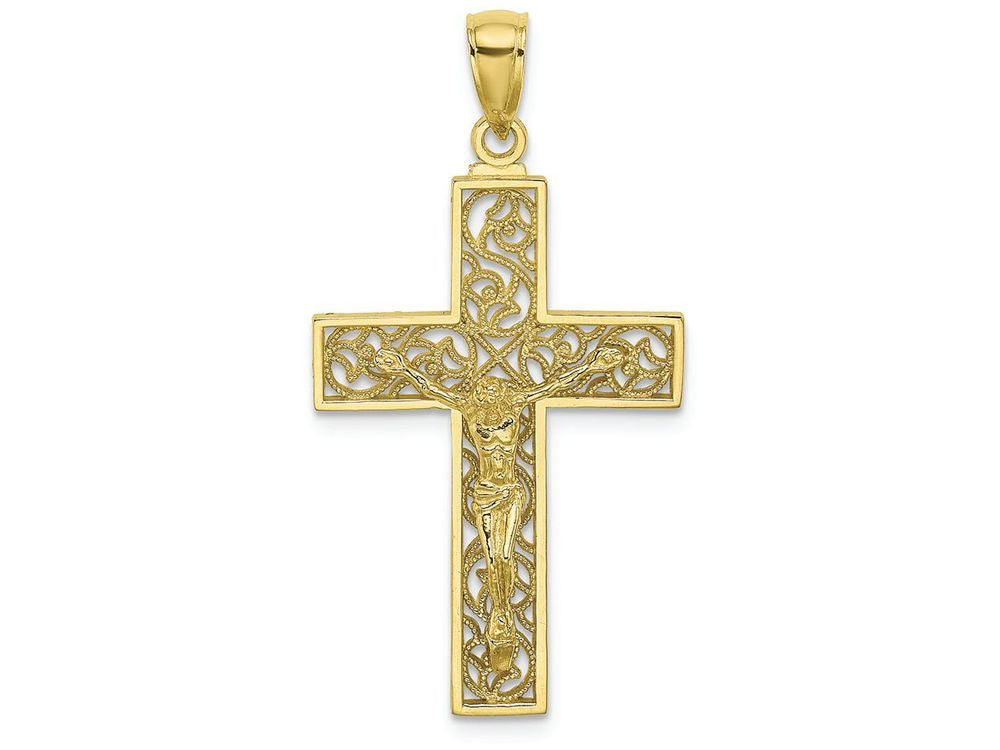 FJC Finejewelers 10k Yellow Gold Crucifix On Swirl Cross Charm