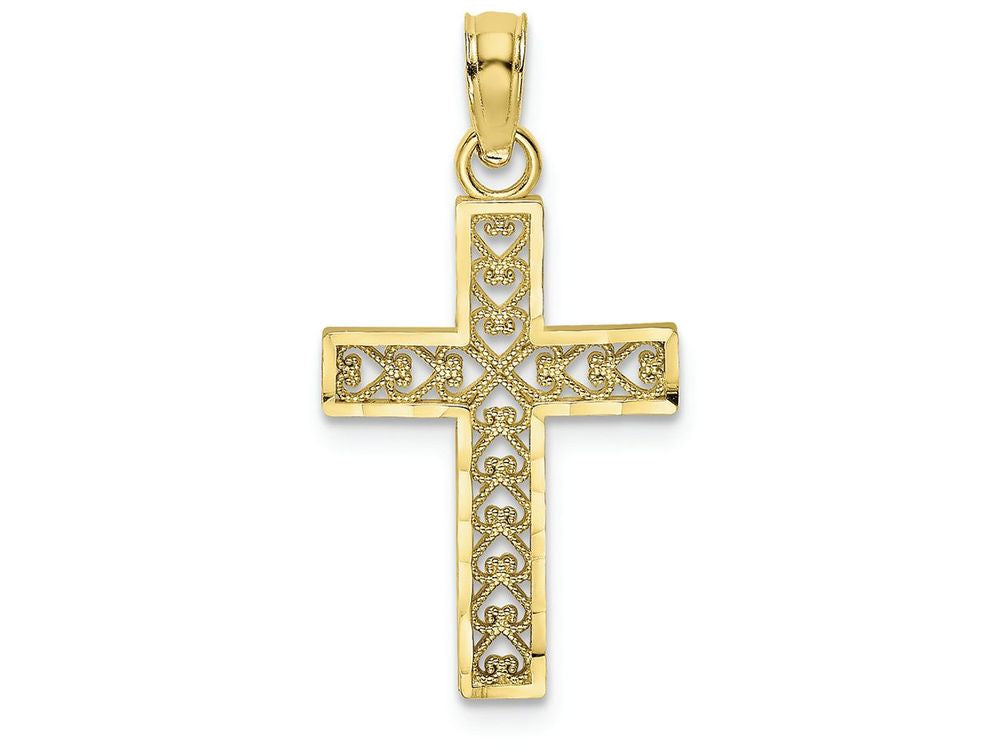 FJC Finejewelers 10k Yellow Gold Bright Cut Edge Filigree Center Cross Charm