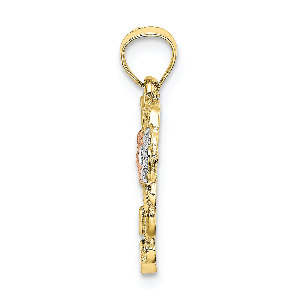 FJC Finejewelers 10 Kt Tri Color Gold Heart with Pink White Flowerstri-color Charm