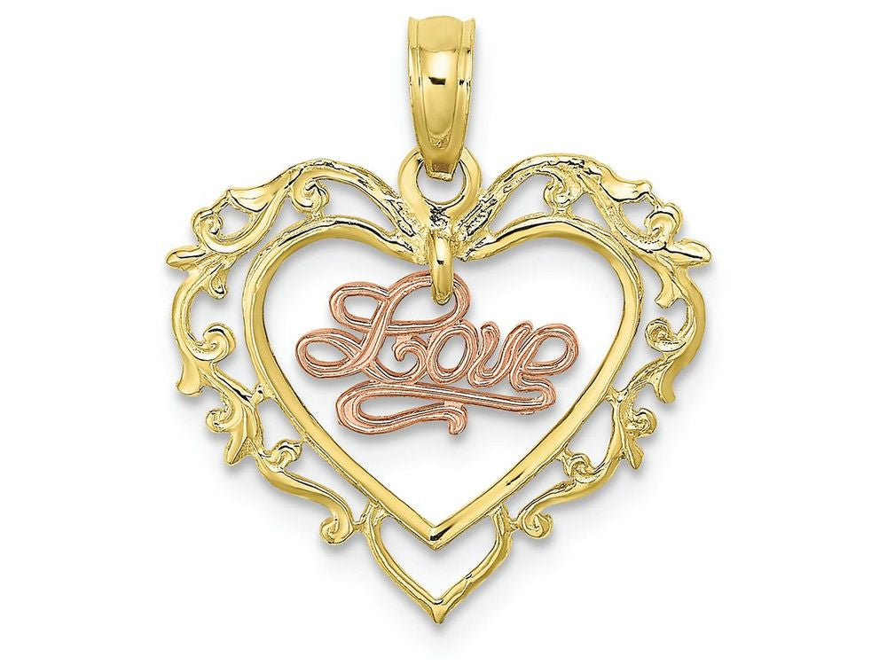 FJC Finejewelers 10k Two-tone Gold Heart with Pink Love Dangling Insidetwo-color Charm