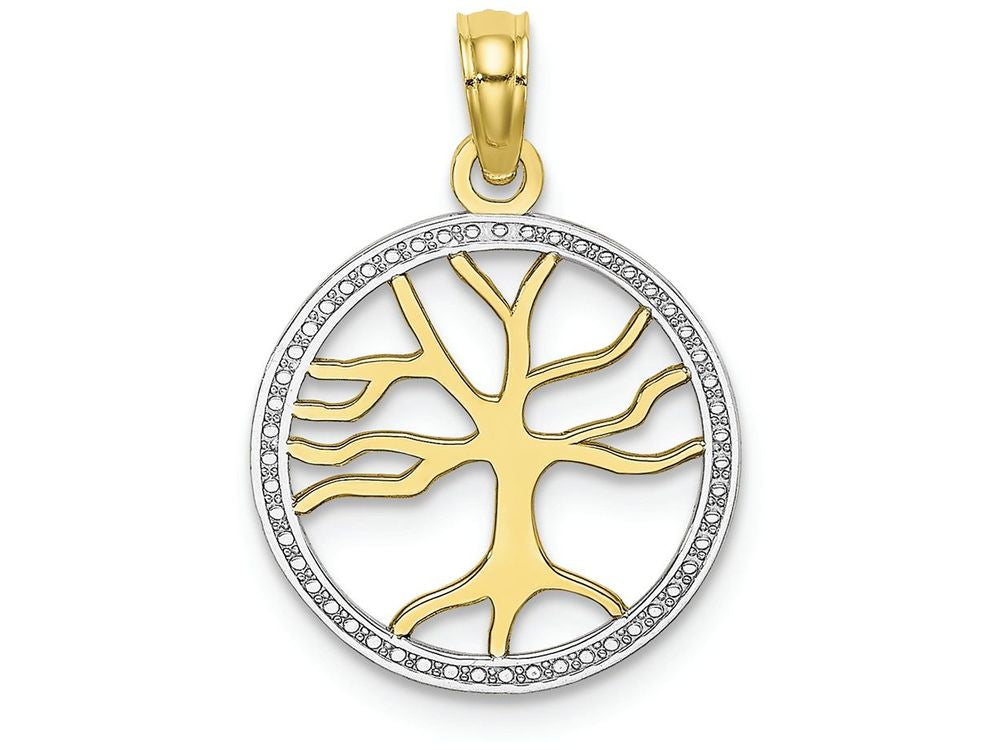 FJC Finejewelers 10k Two-tone Gold 3d Small Tree Of Life In White Round Frame Charm