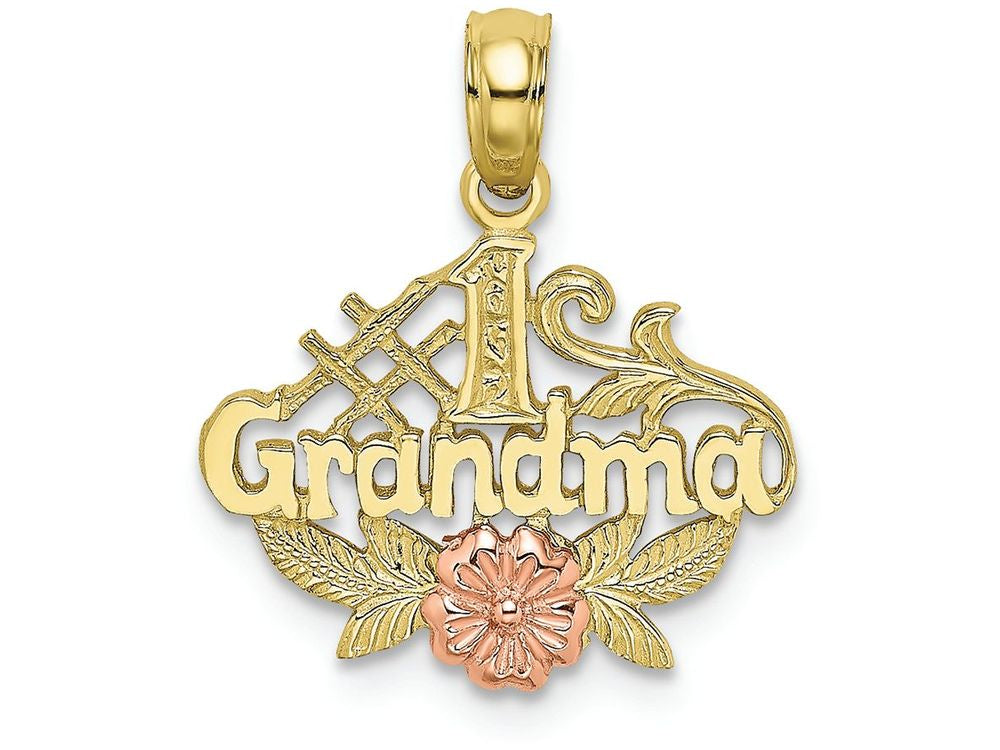 FJC Finejewelers 10k Two-tone Gold #1 Grandma with Pink Flower Charm