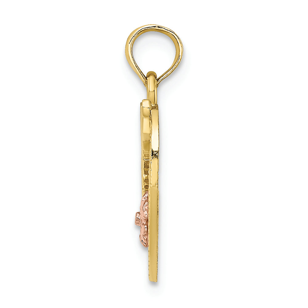 FJC Finejewelers 10k Two-tone Gold #1 Mother On Heart with Pink Flower Charm
