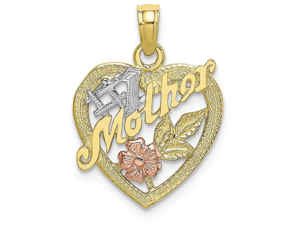 FJC Finejewelers 10k Two-tone Gold #1 Mother On Heart with Pink Flower Charm