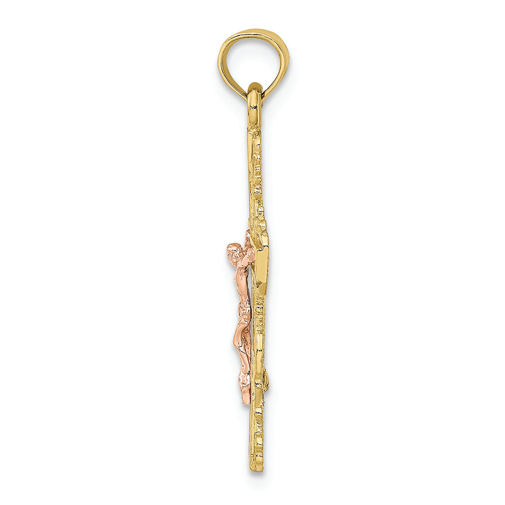 FJC Finejewelers 10k Two-tone Gold Lace Trim Crucifix with Pink Jesus Charm