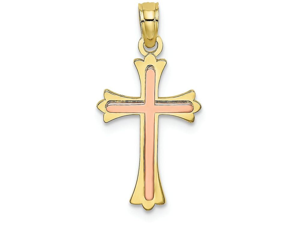 FJC Finejewelers 10k Two-tone Gold Cross with Pink Center Charm